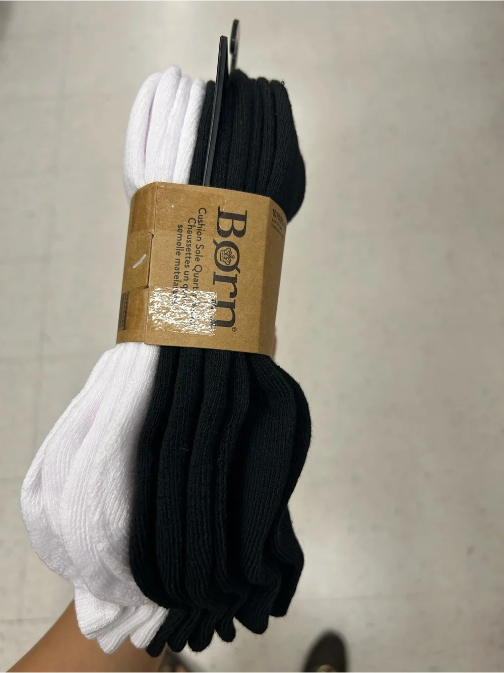 Born women Cushion Quarter Socks - Black & White (10 Pairs)